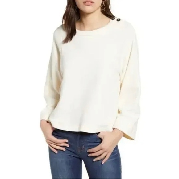 MADEWELL Shoulder-Button Elbow-Patch Top‎ - Picture 1 of 5